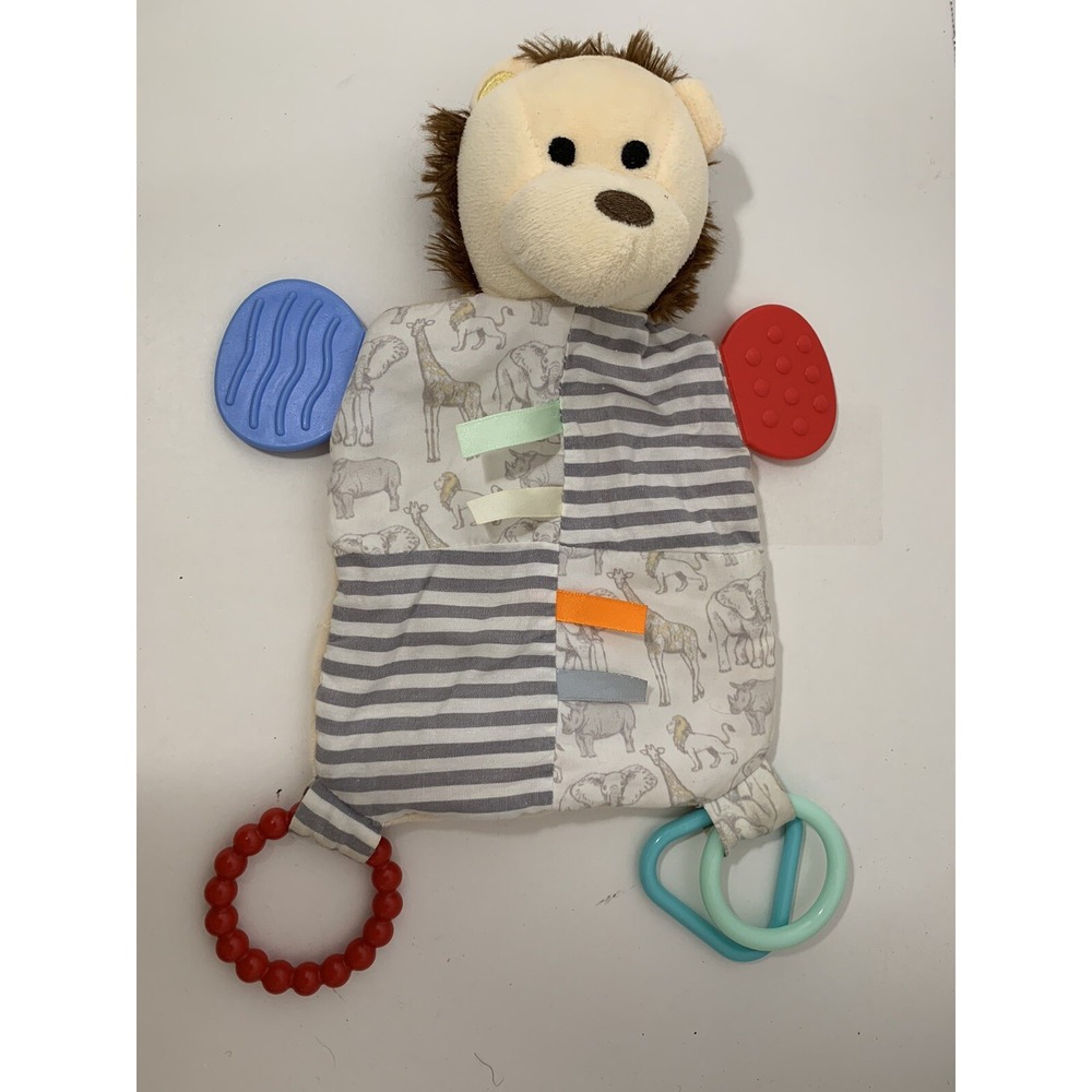 Modern Baby security blanket plush lion safari lovey teething rings gray stripes